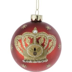 Gisela Graham Red Crown Bee Glass Christmas Ornament Holiday Decor